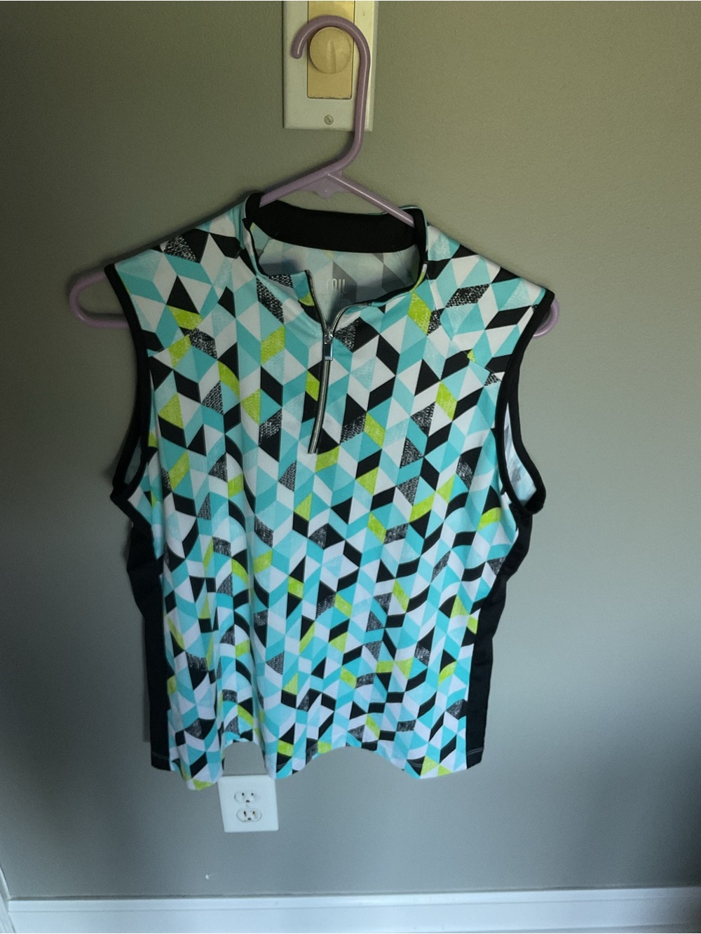 Tail Geometric Sleeveless Golf Tank - Aqua, Lime & Black